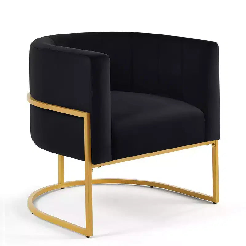 Velvet Accent Chair With Cushion, Golden Metal Stand, Curve Backrest Upholstered Vanity Chair, Home Leisure Chair