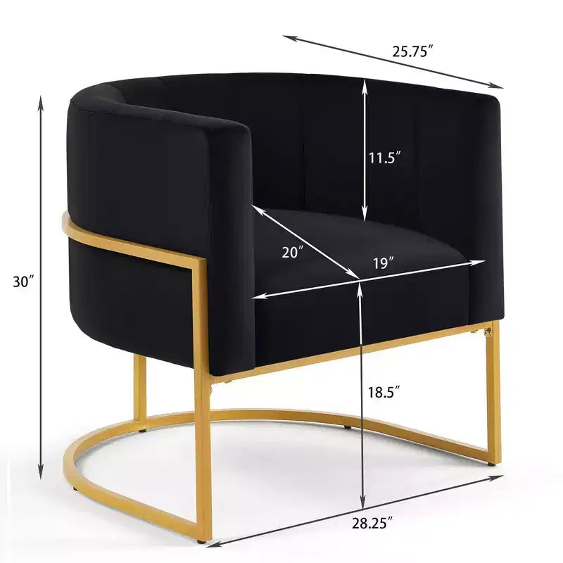 Velvet Accent Chair With Cushion, Golden Metal Stand, Curve Backrest Upholstered Vanity Chair, Home Leisure Chair