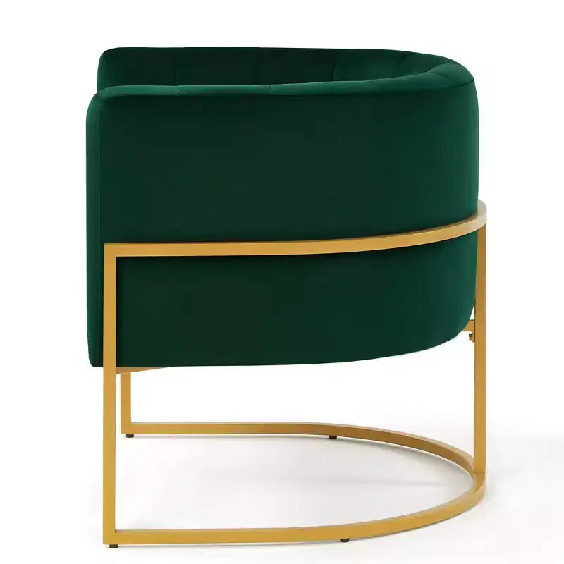 Velvet Accent Chair With Cushion, Golden Metal Stand, Curve Backrest Upholstered Vanity Chair, Home Leisure Chair