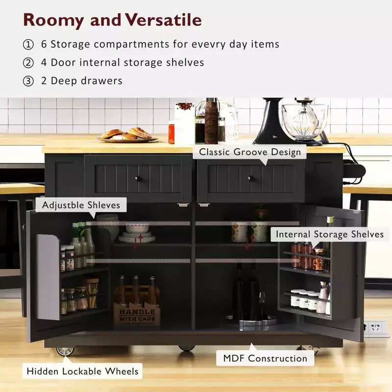 Kitchen Island with Storage,Rolling Kitchen Storage Carts with Drop Leaf,Power Outlet,Racks,Drawers and Locking Wheels Room White