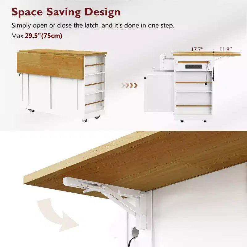 Kitchen Island with Storage,Rolling Kitchen Storage Carts with Drop Leaf,Power Outlet,Racks,Drawers and Locking Wheels Room White
