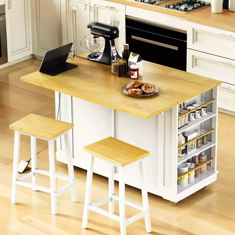 Kitchen Island with Storage,Rolling Kitchen Storage Carts with Drop Leaf,Power Outlet,Racks,Drawers and Locking Wheels Room White