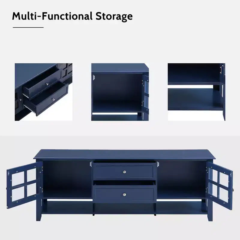 Mid-Century TV Stand with 2 Glass Doors & 2Drawers, Minimalist Entertainment Center for TVsUp to 60', Sturdy Console for Living Room &Bedroom
