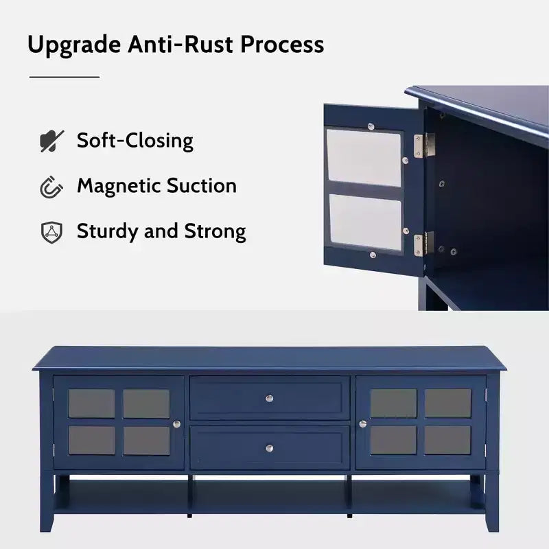 Mid-Century TV Stand with 2 Glass Doors & 2Drawers, Minimalist Entertainment Center for TVsUp to 60', Sturdy Console for Living Room &Bedroom