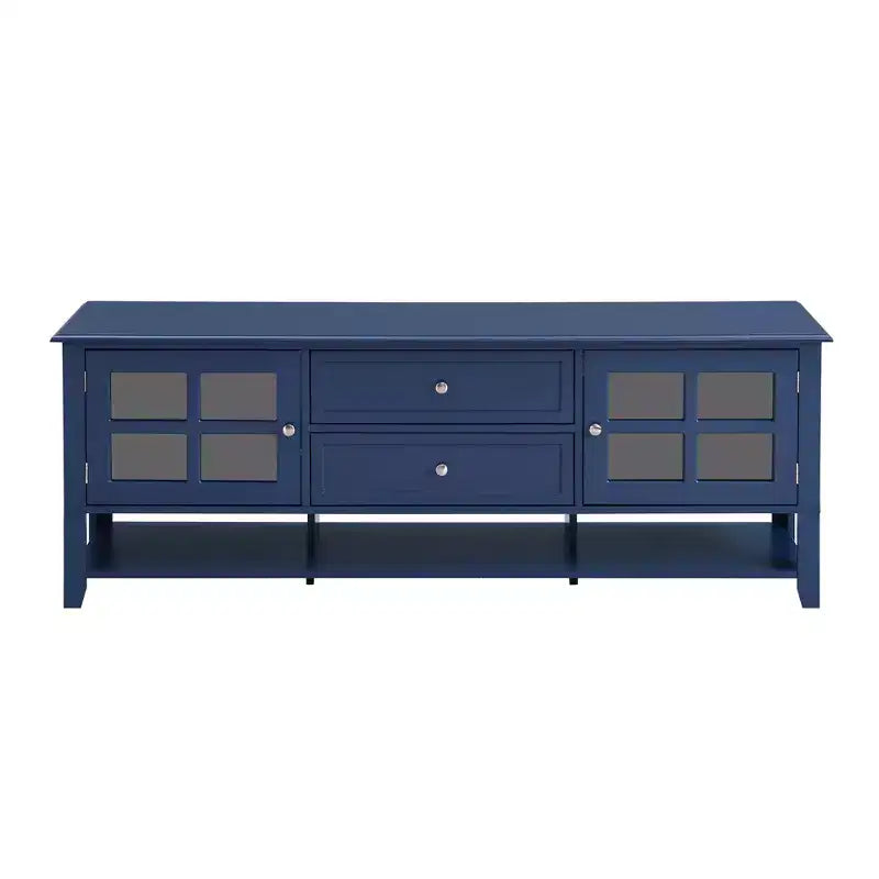 Mid-Century TV Stand with 2 Glass Doors & 2Drawers, Minimalist Entertainment Center for TVsUp to 60', Sturdy Console for Living Room &Bedroom
