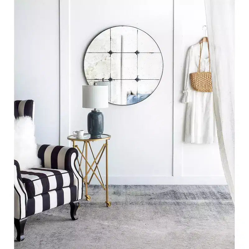 36 Inch Traditional Round Antique Glass Wall Mirror