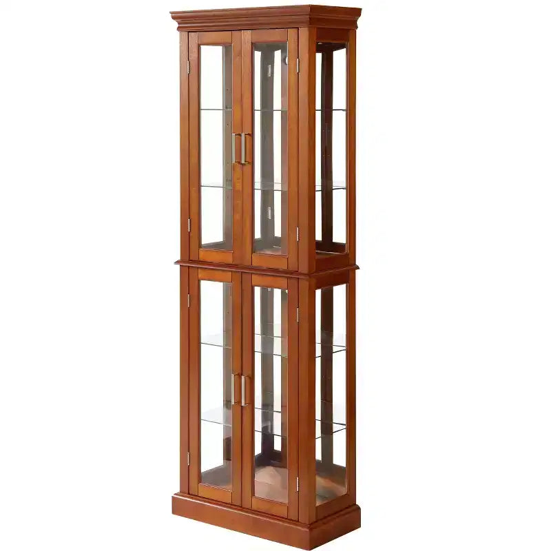 Lighted 70 Corner Display Cabinet, 6 Adjustable Glass Shelves, Engineered Wood Storage Showcase for Living Room, Tall Display Cabinet