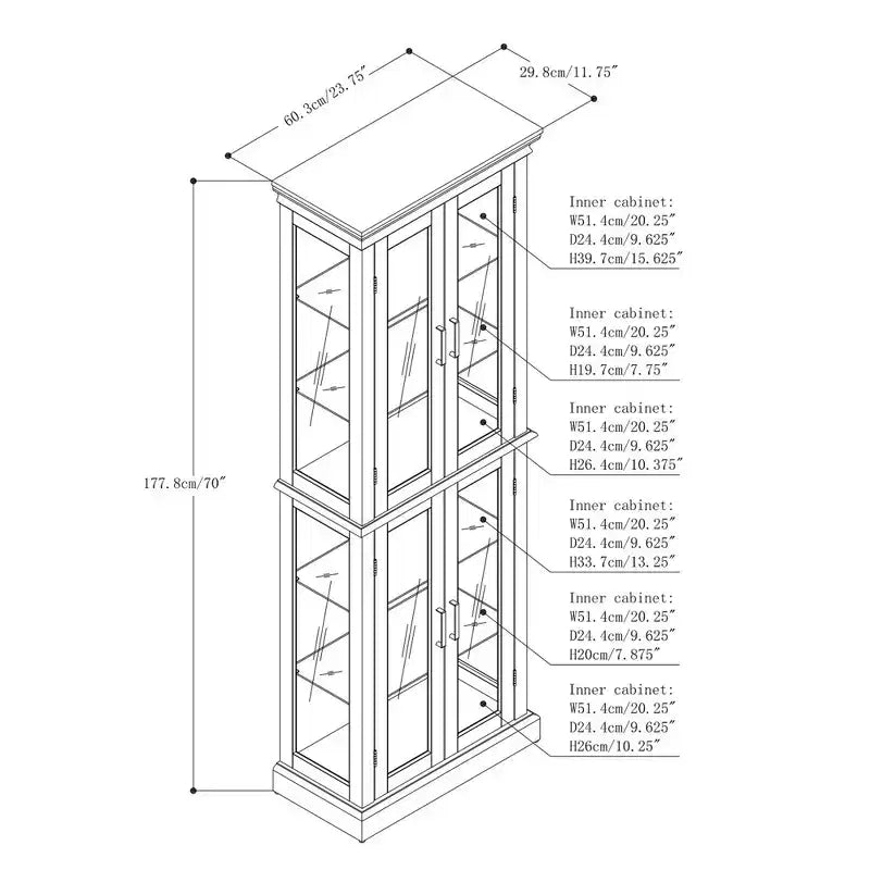 Lighted 70 Corner Display Cabinet, 6 Adjustable Glass Shelves, Engineered Wood Storage Showcase for Living Room, Tall Display Cabinet