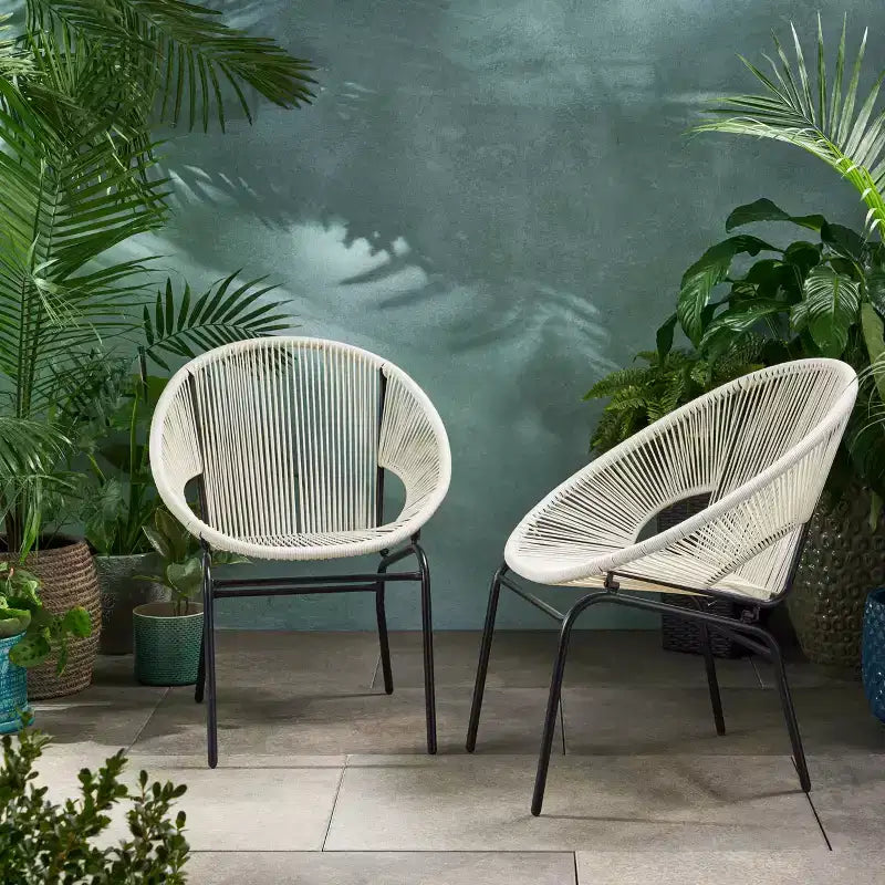 2 Piece Patio Furniture Chairs, Outdoor Rattan Chairs with Metal Legs, Patio Dining Chairs with Woven Backrest for Backyard, Garden, Balcony