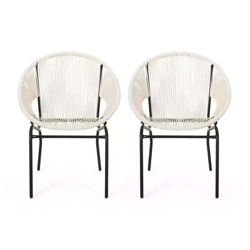 2 Piece Patio Furniture Chairs, Outdoor Rattan Chairs with Metal Legs, Patio Dining Chairs with Woven Backrest for Backyard, Garden, Balcony