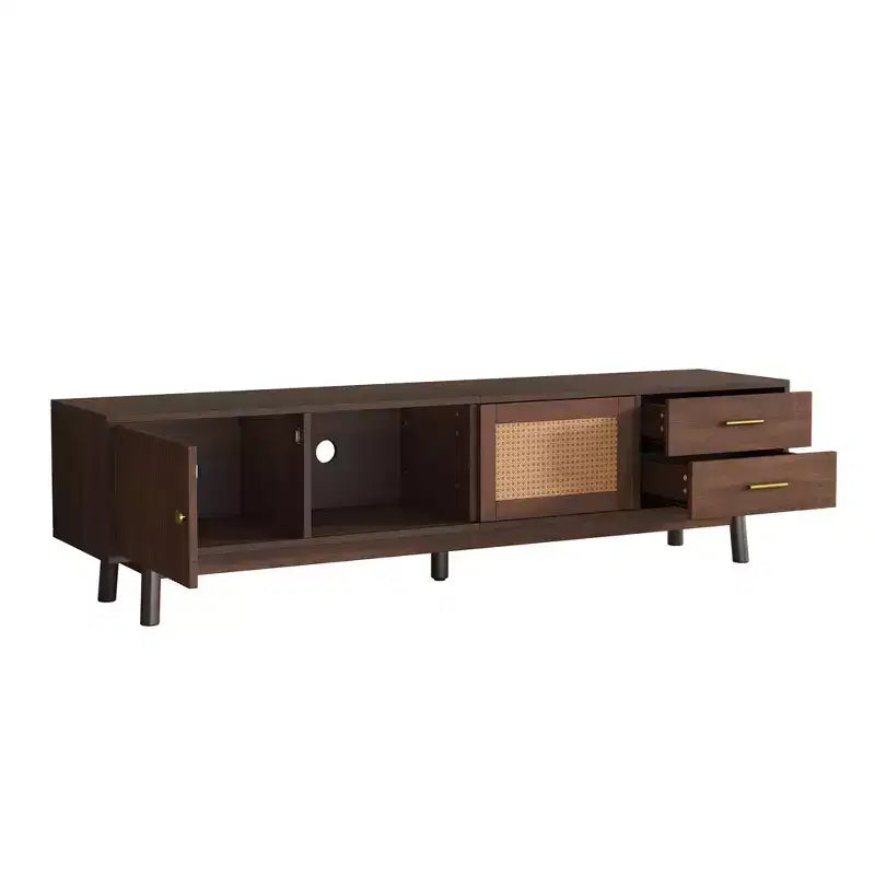 Mid Century Modern TV Stand for 80 TVs Entertainment Center with Sliding Doors and Drawers TV Table with Storage for Living Room/Bedroom Brown