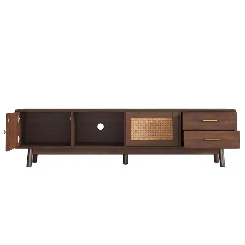 Mid Century Modern TV Stand for 80 TVs Entertainment Center with Sliding Doors and Drawers TV Table with Storage for Living Room/Bedroom Brown