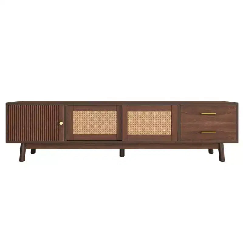 Mid Century Modern TV Stand for 80 TVs Entertainment Center with Sliding Doors and Drawers TV Table with Storage for Living Room/Bedroom Brown