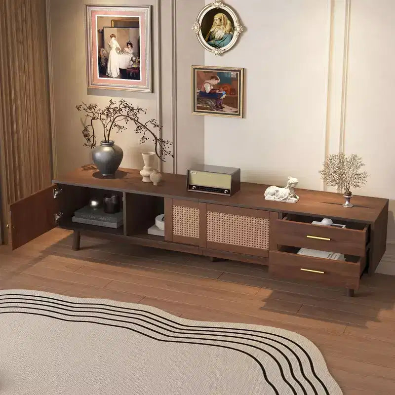 Mid Century Modern TV Stand for 80 TVs Entertainment Center with Sliding Doors and Drawers TV Table with Storage for Living Room/Bedroom Brown