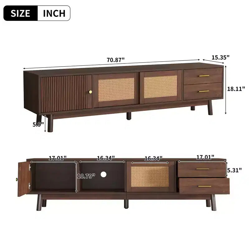 Mid Century Modern TV Stand for 80 TVs Entertainment Center with Sliding Doors and Drawers TV Table with Storage for Living Room/Bedroom Brown
