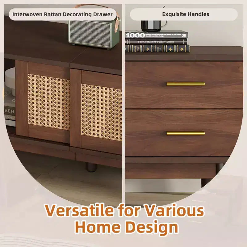 Mid Century Modern TV Stand for 80 TVs Entertainment Center with Sliding Doors and Drawers TV Table with Storage for Living Room/Bedroom Brown