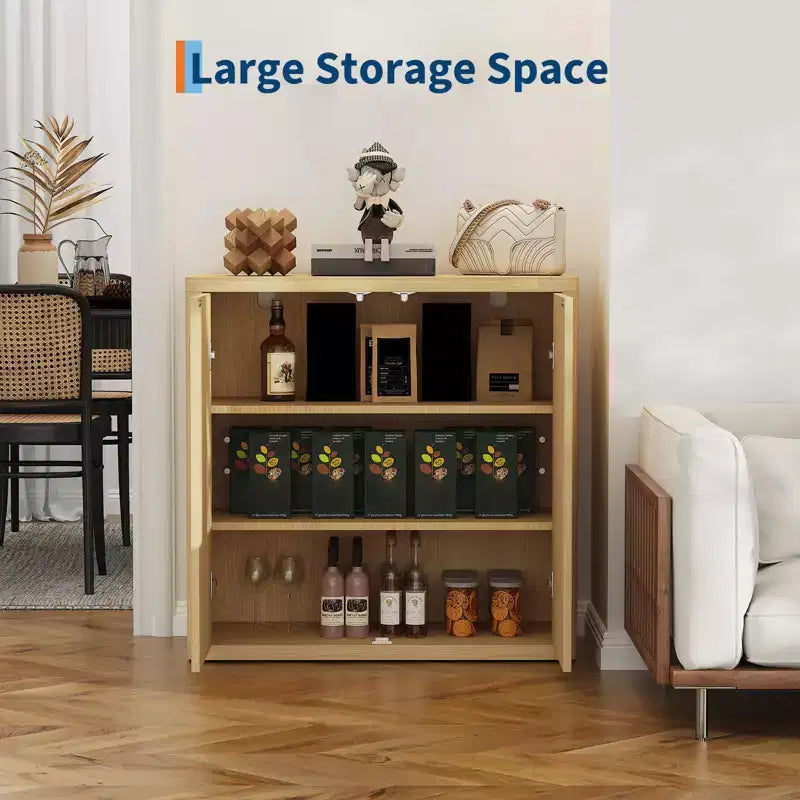 3-Tier Buffet Cabinet, Adjustable Shelves & Fluted Doors, 220lbs Capacity, Storage Cabinet for Kitchen,Living Room