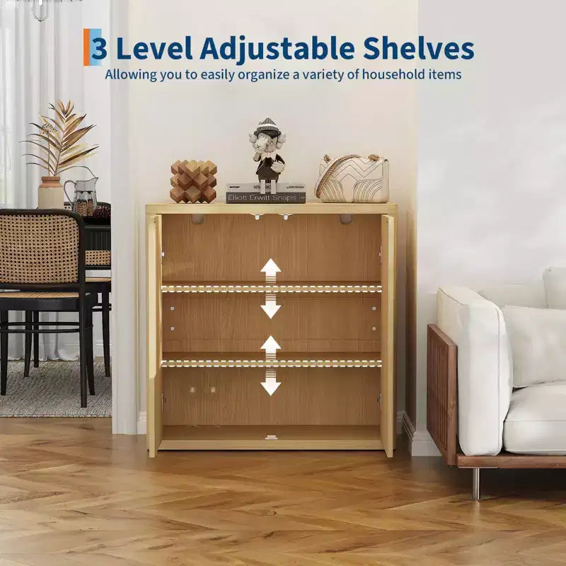 3-Tier Buffet Cabinet, Adjustable Shelves & Fluted Doors, 220lbs Capacity, Storage Cabinet for Kitchen,Living Room