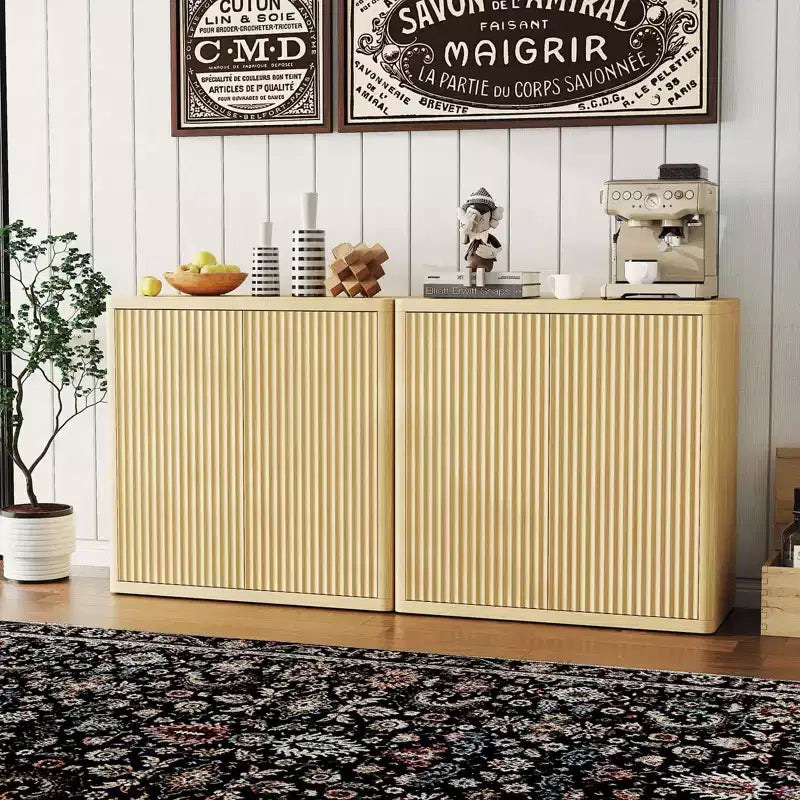 3-Tier Buffet Cabinet, Adjustable Shelves & Fluted Doors, 220lbs Capacity, Storage Cabinet for Kitchen,Living Room