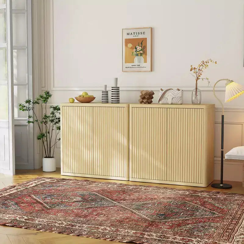 3-Tier Buffet Cabinet, Adjustable Shelves & Fluted Doors, 220lbs Capacity, Storage Cabinet for Kitchen,Living Room