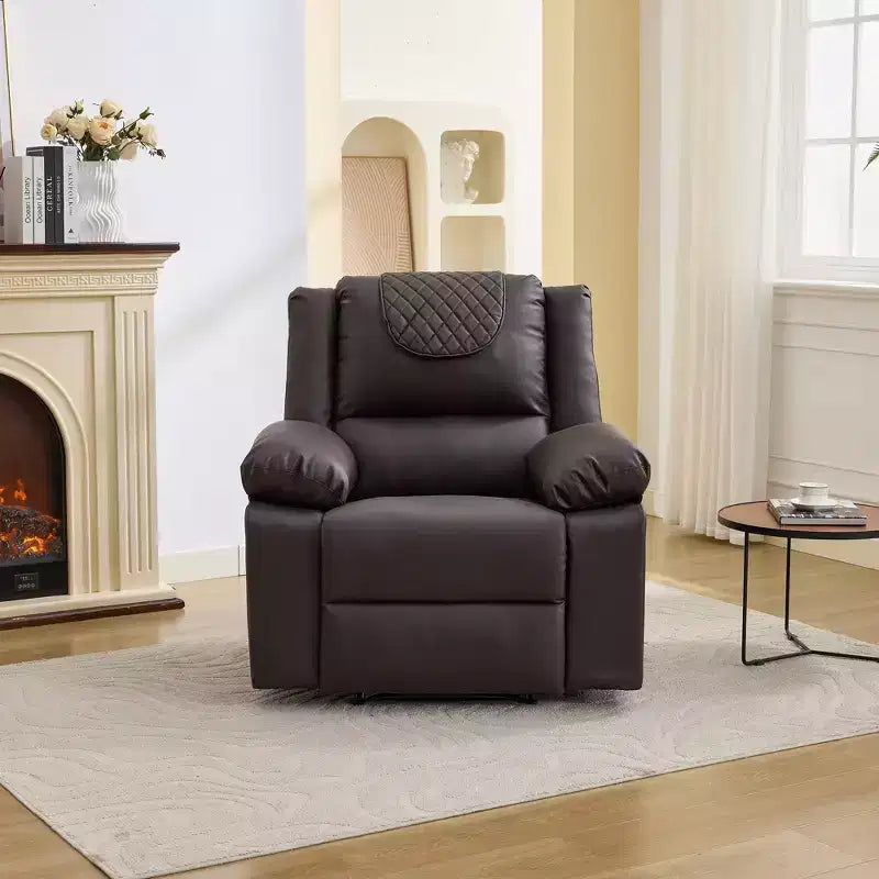 Oversized Massage Recliner Chair for Adults, PU Leather Heated Single Sofa with Vibration & Heat, Side Pocket, Reclining Sofa (Brown)