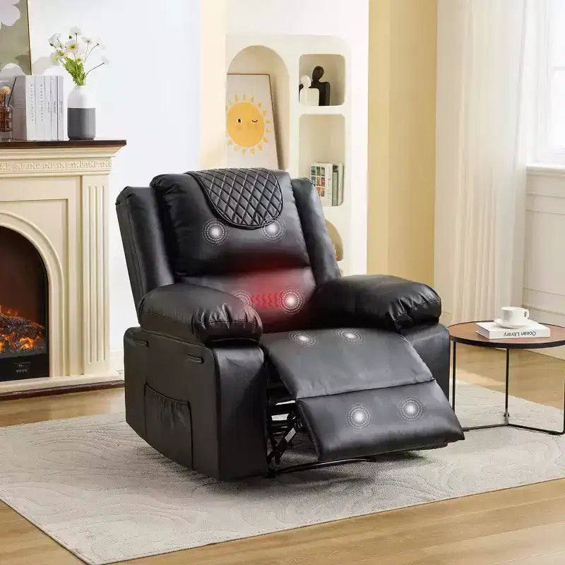 Oversized Massage Recliner Chair for Adults, PU Leather Heated Single Sofa with Vibration & Heat, Side Pocket, Reclining Sofa (Brown)