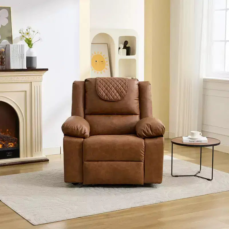 Oversized Massage Recliner Chair for Adults, PU Leather Heated Single Sofa with Vibration & Heat, Side Pocket, Reclining Sofa (Brown)