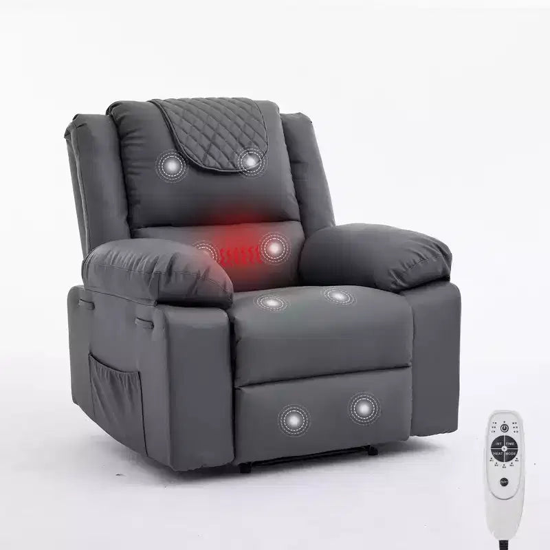 Oversized Massage Recliner Chair for Adults, PU Leather Heated Single Sofa with Vibration & Heat, Side Pocket, Reclining Sofa (Brown)